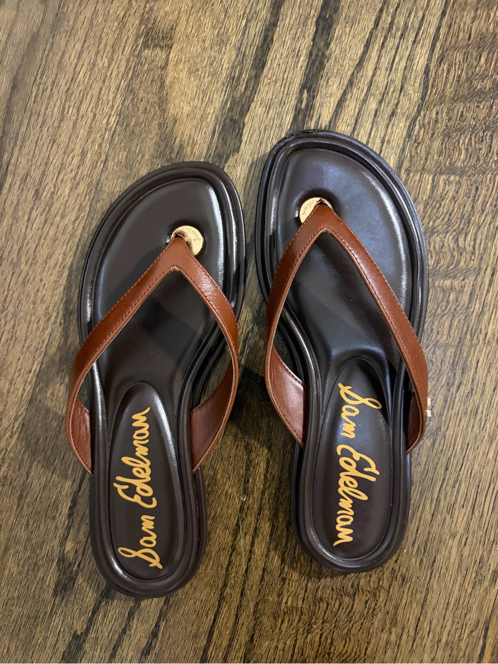 Sam Edelman Men's Brown and Dark Brown Leather Flip-Flops